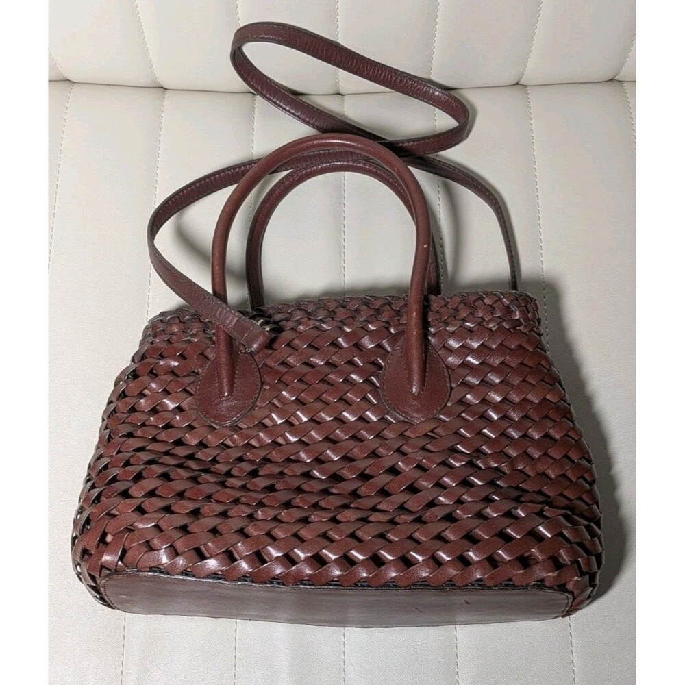 Fossil Women Satchel Medium Tan Woven Leather Crossbody Handbag Summer Beach